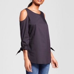 Cold Shoulder Top with Tie Sleeves